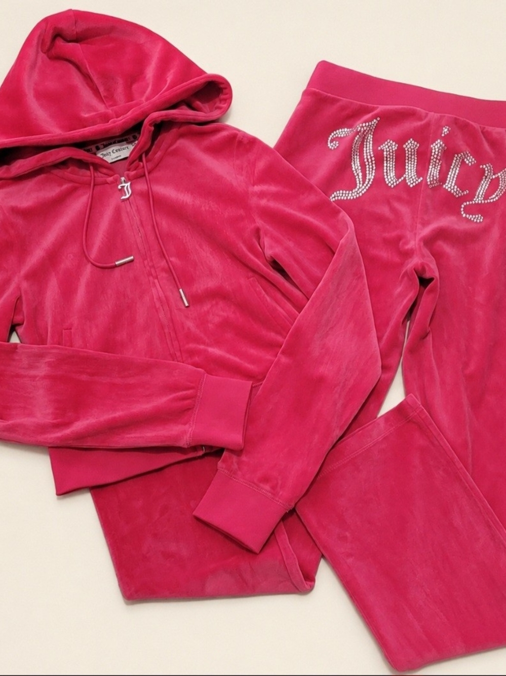 Juicy Couture Free Love Luxe Velour OG Bling Zip Up Hoodie & Pants Set - S